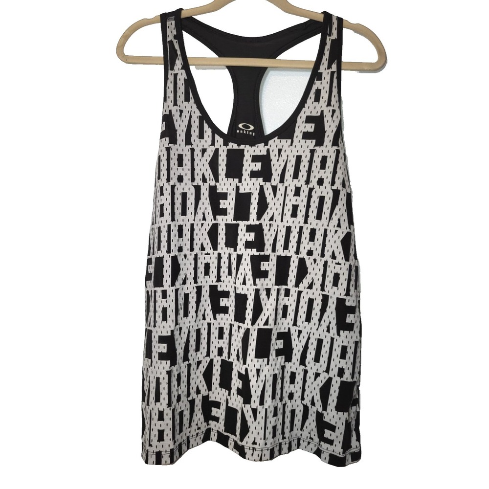Oakley Mens Black Racerback Tank Top Printed Full Front‎ Logo Large Athleisure